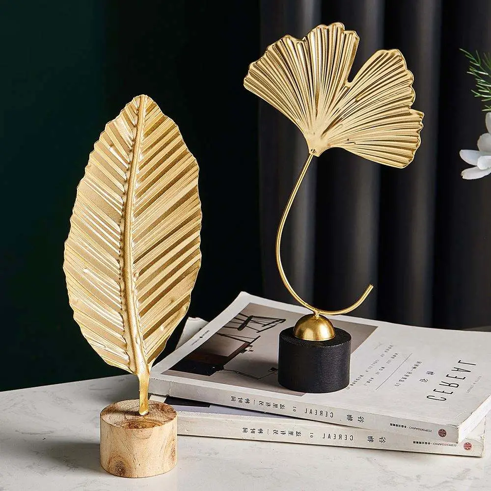 Gold Palm Leaves Modern Plant Ornament Gold Iron Shape Crafts Desktop Decor